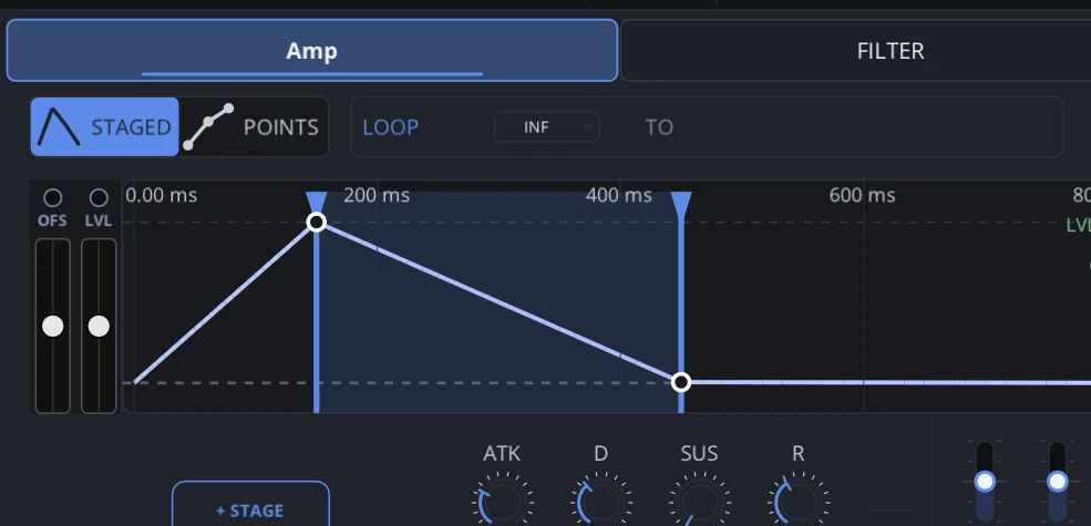 Amp envelope set to loop between two stages, with a taller multi-stage shape