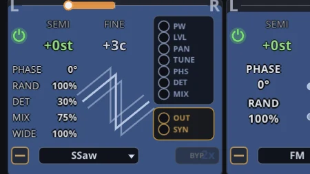 SuperSaw oscillator waveform selector