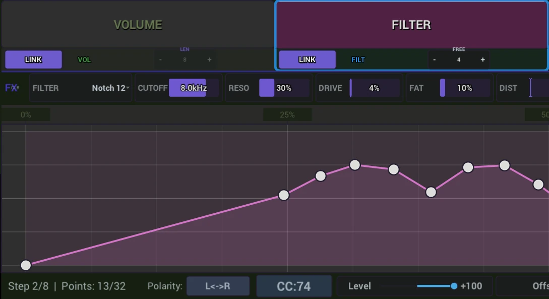 Stepsicle filter effect settings above the breakpoint editor for one step