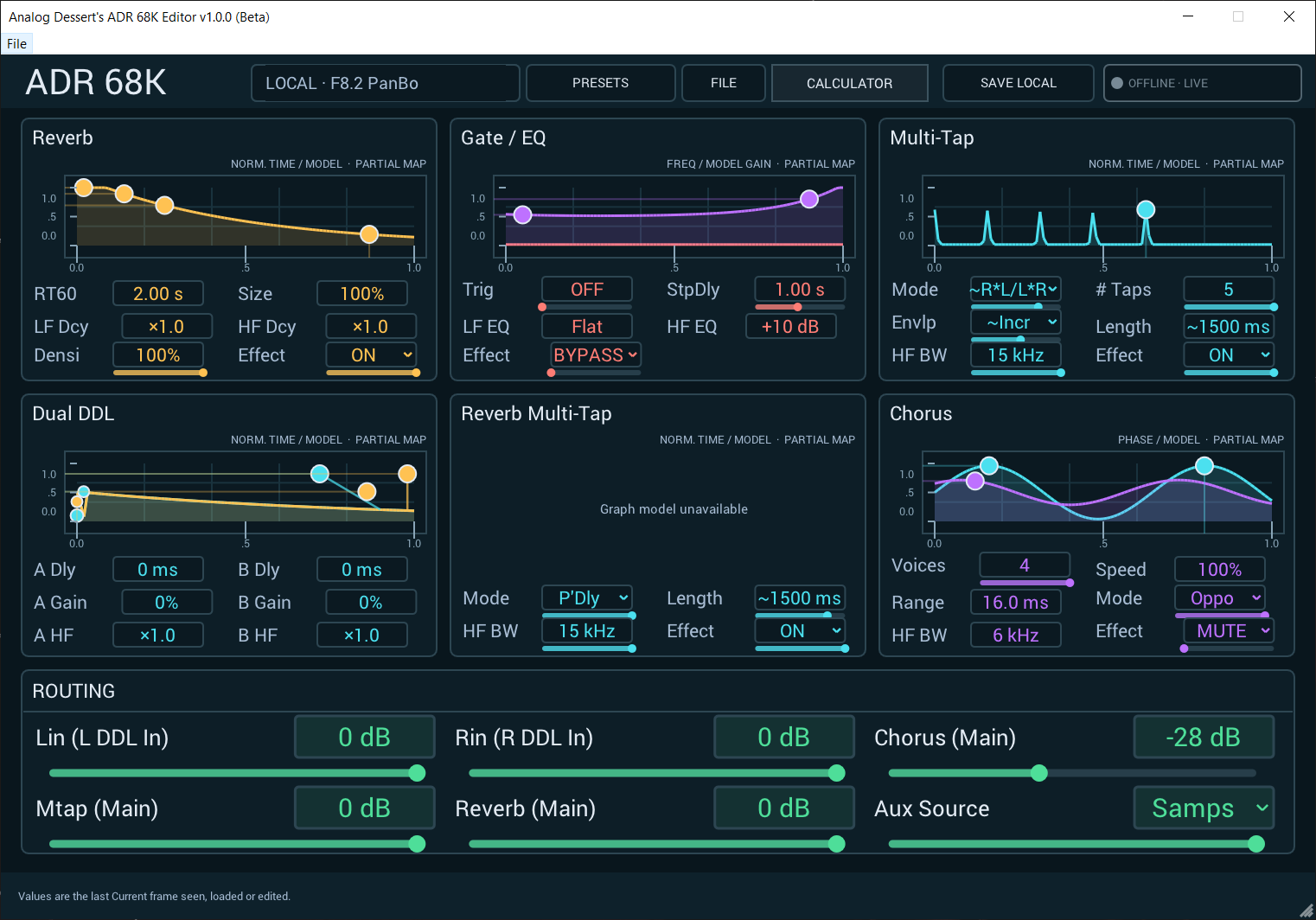 ADR 68K Editor multi-effects and routing controls.