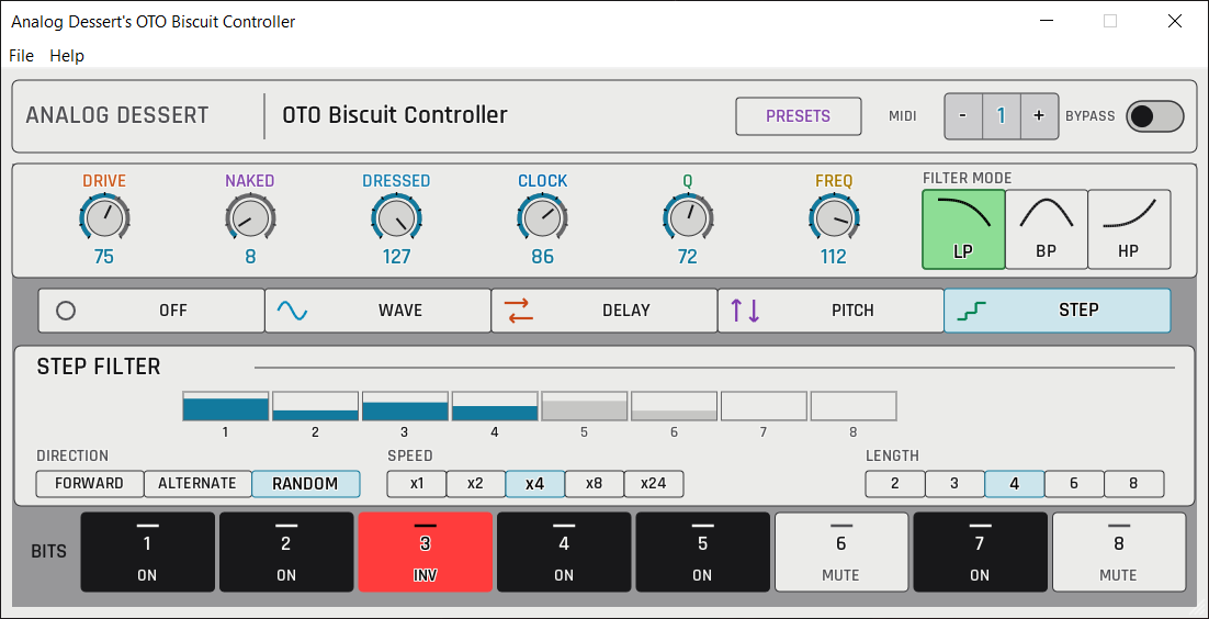 OTO Biscuit Controller with the filter, effect and step filter controls.