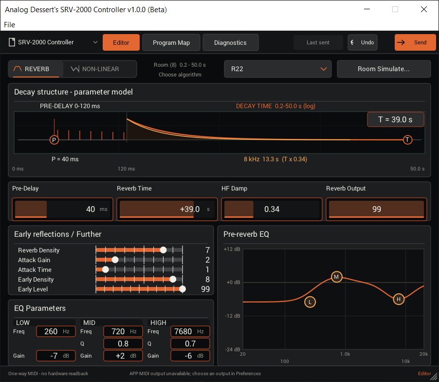 SRV-2000 Controller reverb and pre-reverb EQ controls.